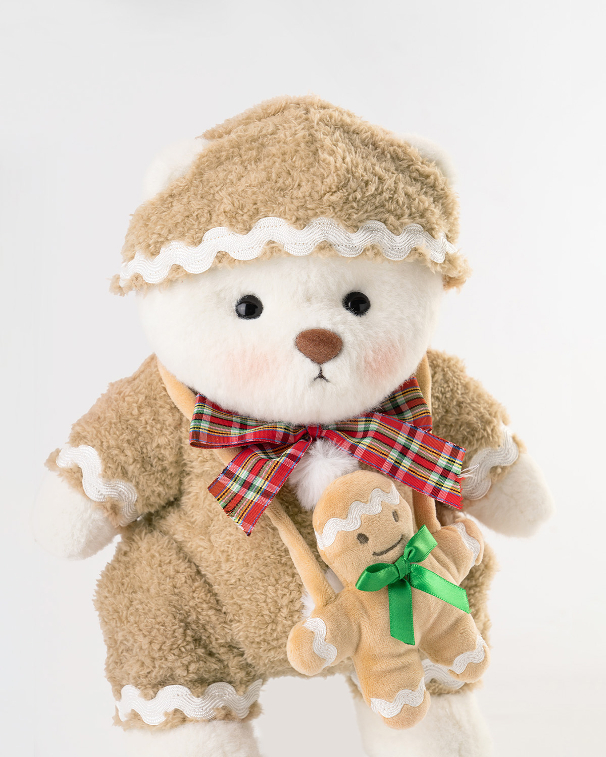 Getahug Christmas Gingerbread Man White Teddy Bear | Handmade Stuffed Animal Gift