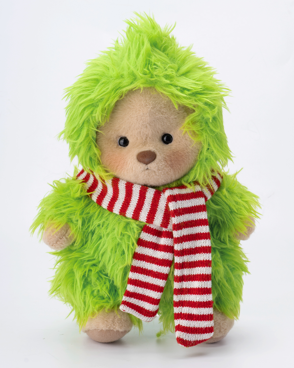 Getahug Christmas Green Fluffy Little Monster White Teddy Bear | Handmade Stuffed Animal Gift