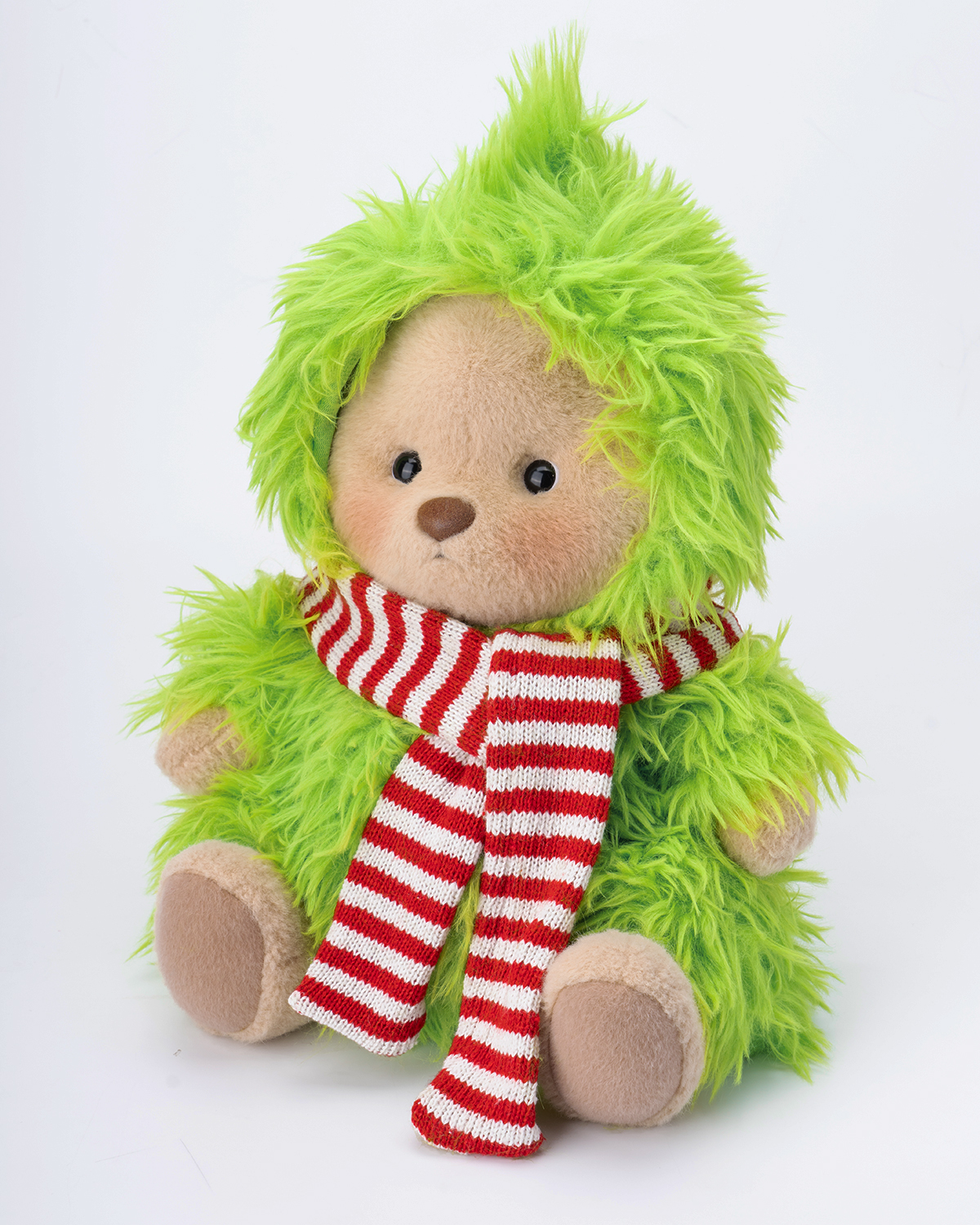 Getahug Christmas Green Fluffy Little Monster White Teddy Bear | Handmade Stuffed Animal Gift