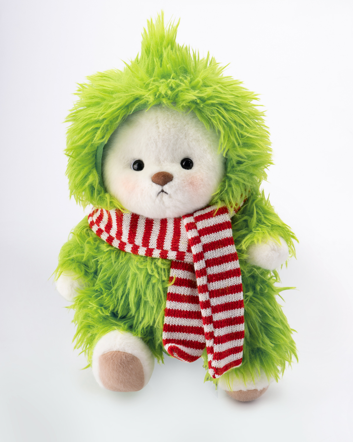 Getahug Christmas Green Fluffy Little Monster White Teddy Bear | Handmade Stuffed Animal Gift