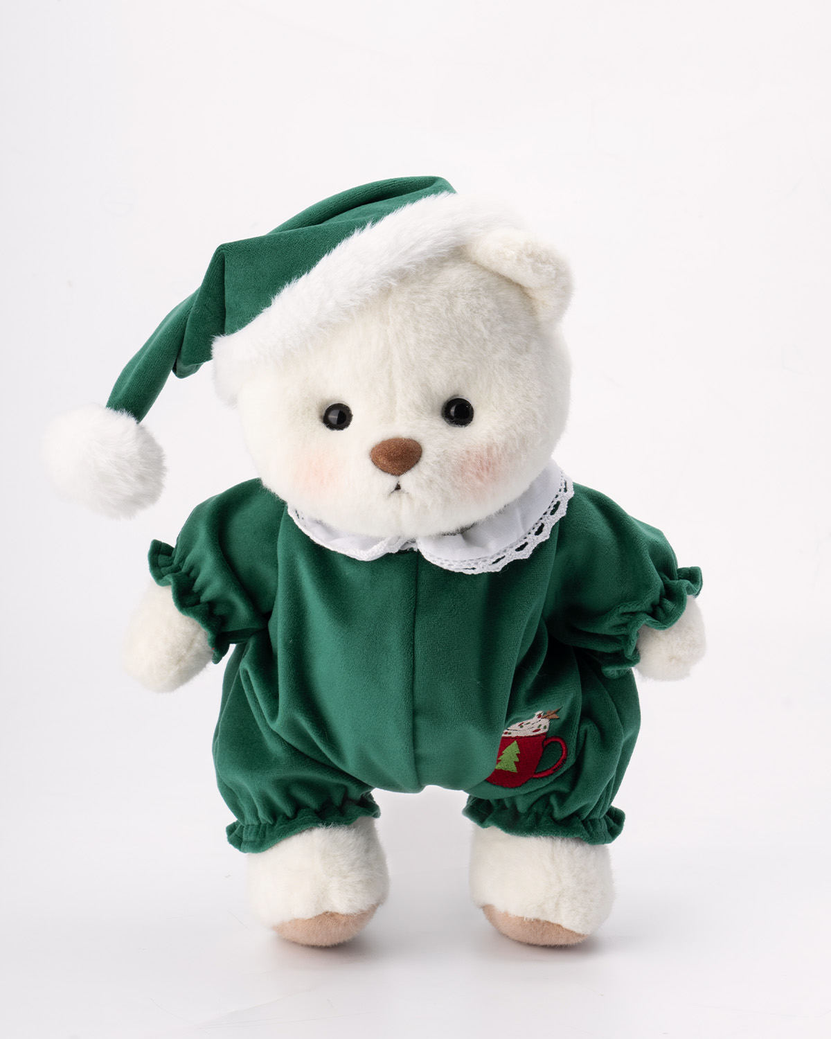 Getahug Christmas Green Pajamas White Teddy Bear | Handmade Stuffed Animal Gift
