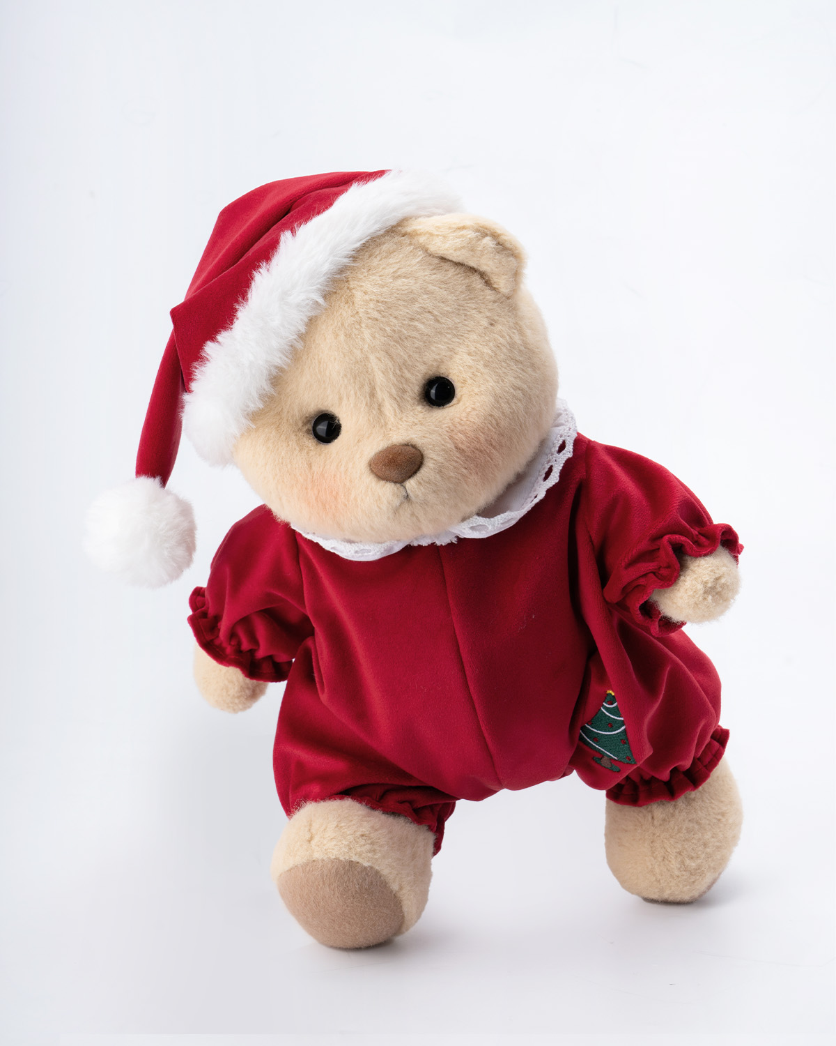 Getahug Christmas Red Pajamas White Teddy Bear | Handmade Stuffed Animal Gift