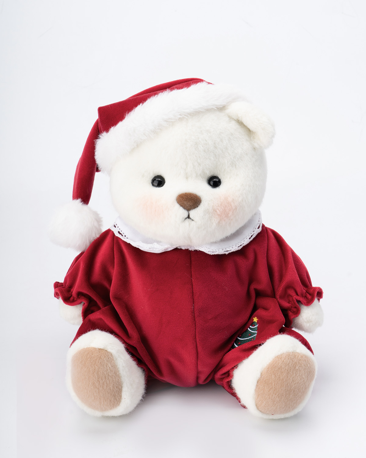 Getahug Christmas Red Pajamas White Teddy Bear | Handmade Stuffed Animal Gift