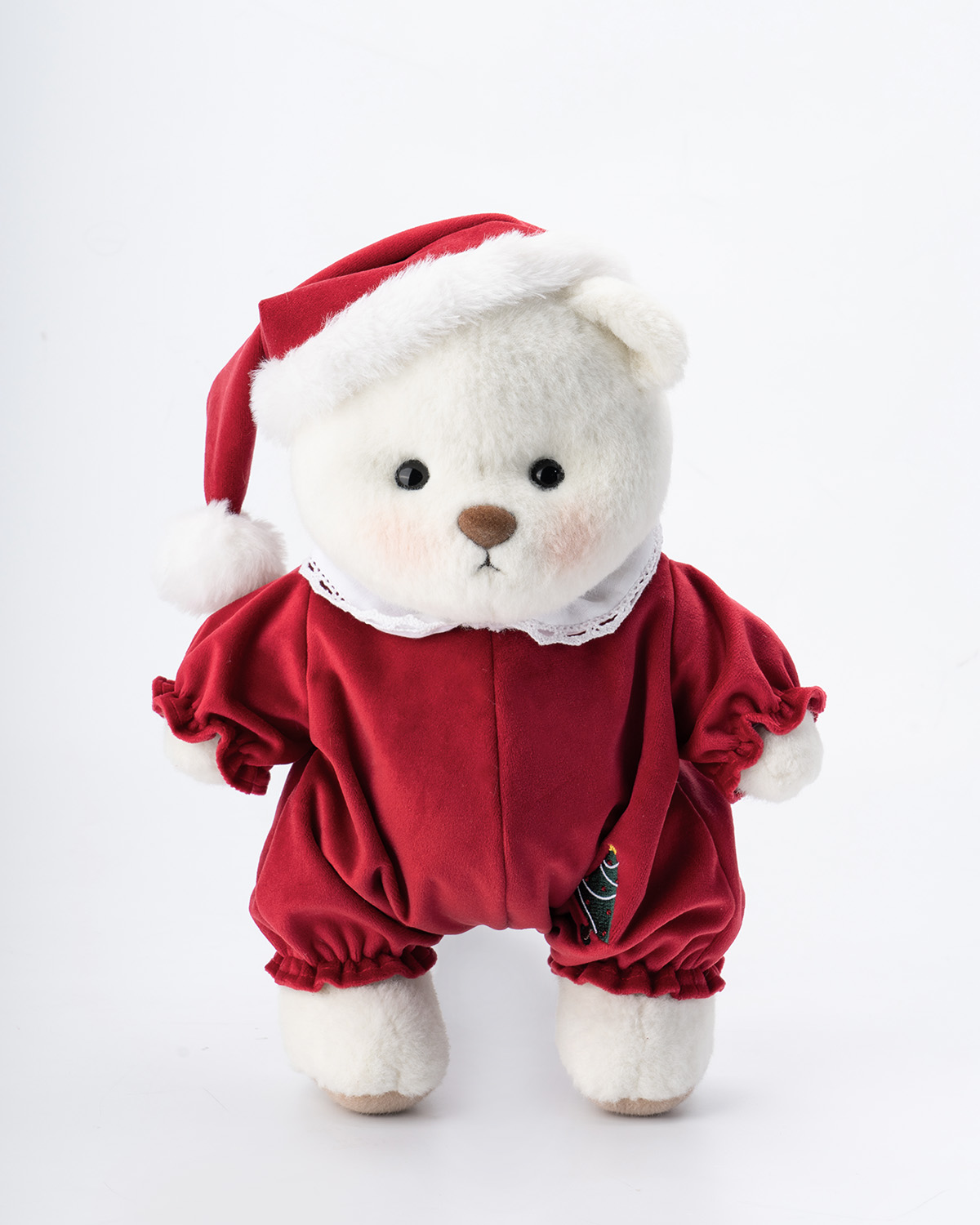 Getahug Christmas Red Pajamas White Teddy Bear | Handmade Stuffed Animal Gift