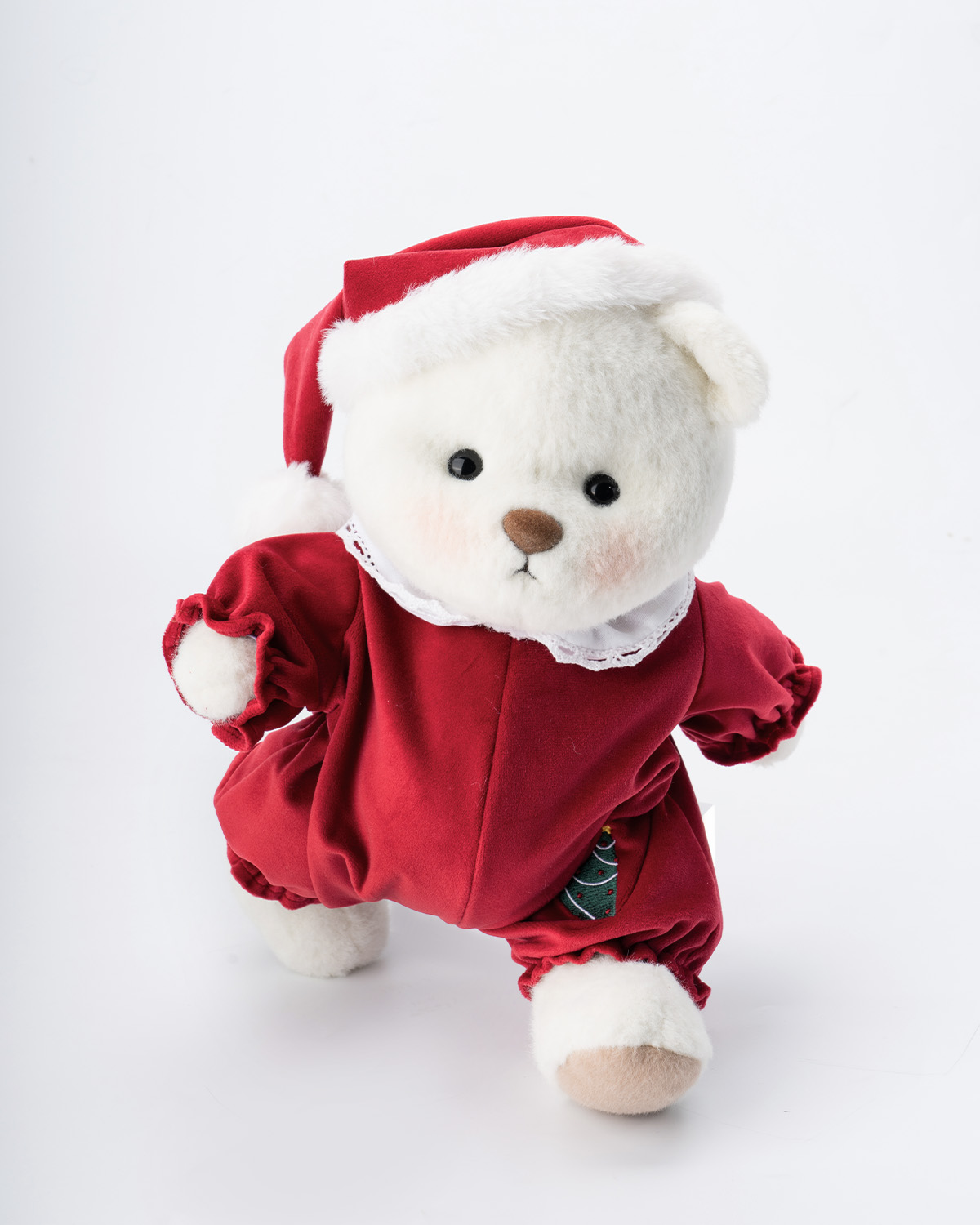 Getahug Christmas Red Pajamas White Teddy Bear | Handmade Stuffed Animal Gift