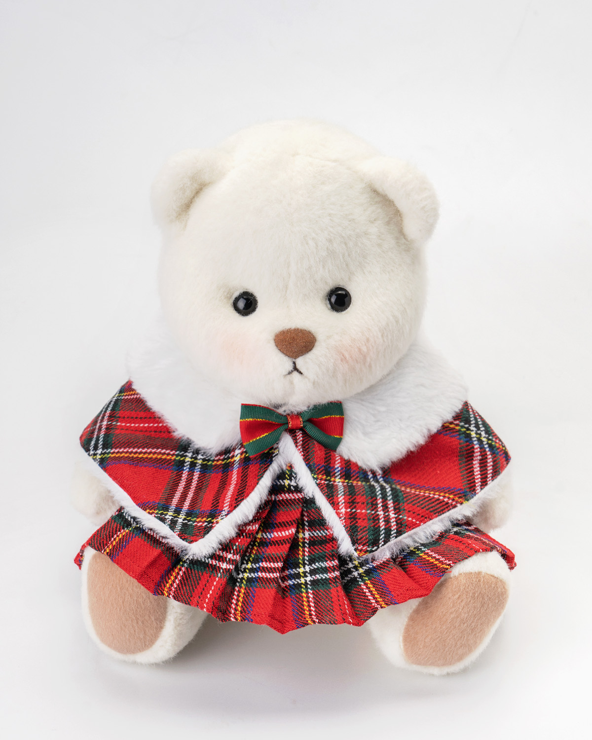 Getahug Christmas Red Plaid Cape Skirt Bear | Handmade Jointed Teddy B