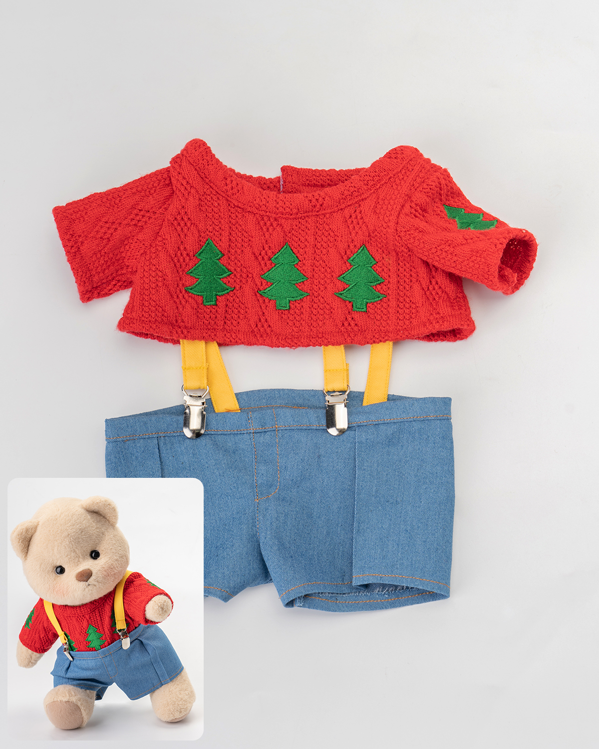 Christmas Tree Sweater Overalls Set(Outfit Only) | Teddy Bear Clothes