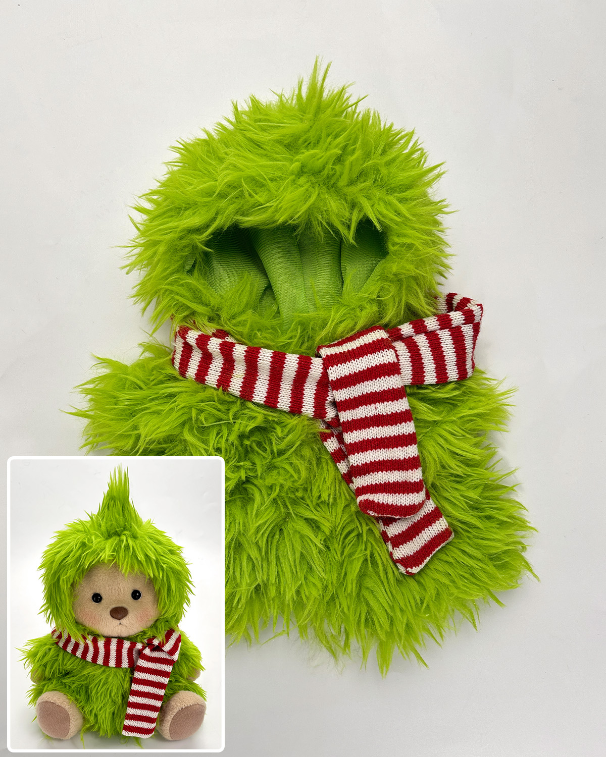 Getahug Christmas the Fluffy Green Grinch Bear | Handmade Jointed Teddy Bear Gift