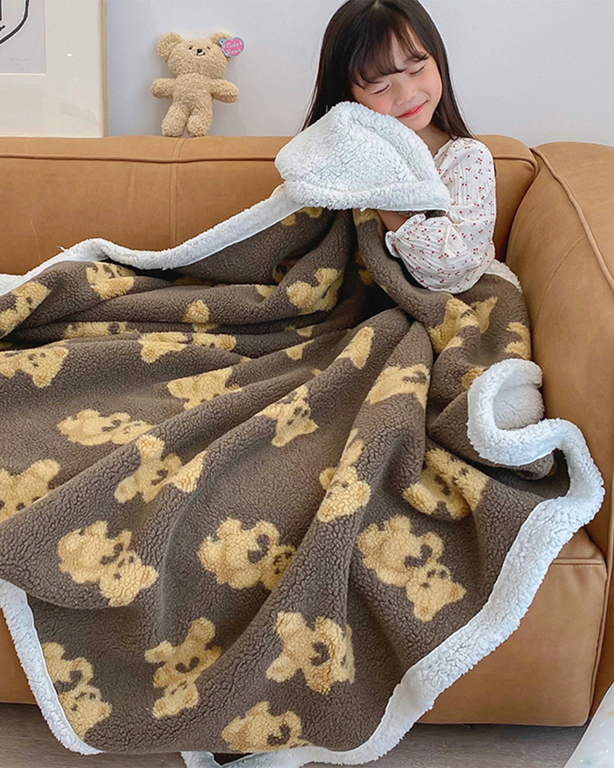 Getahug Cute Bear Lambswool Warm Plush Blanket