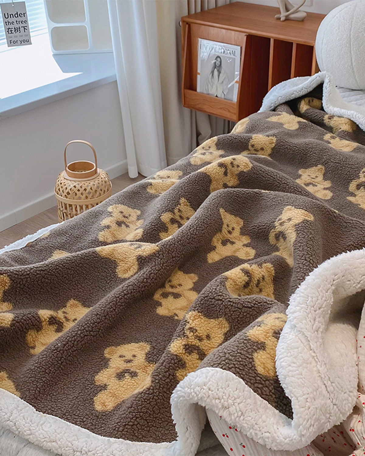 Getahug Cute Bear Lambswool Warm Plush Blanket