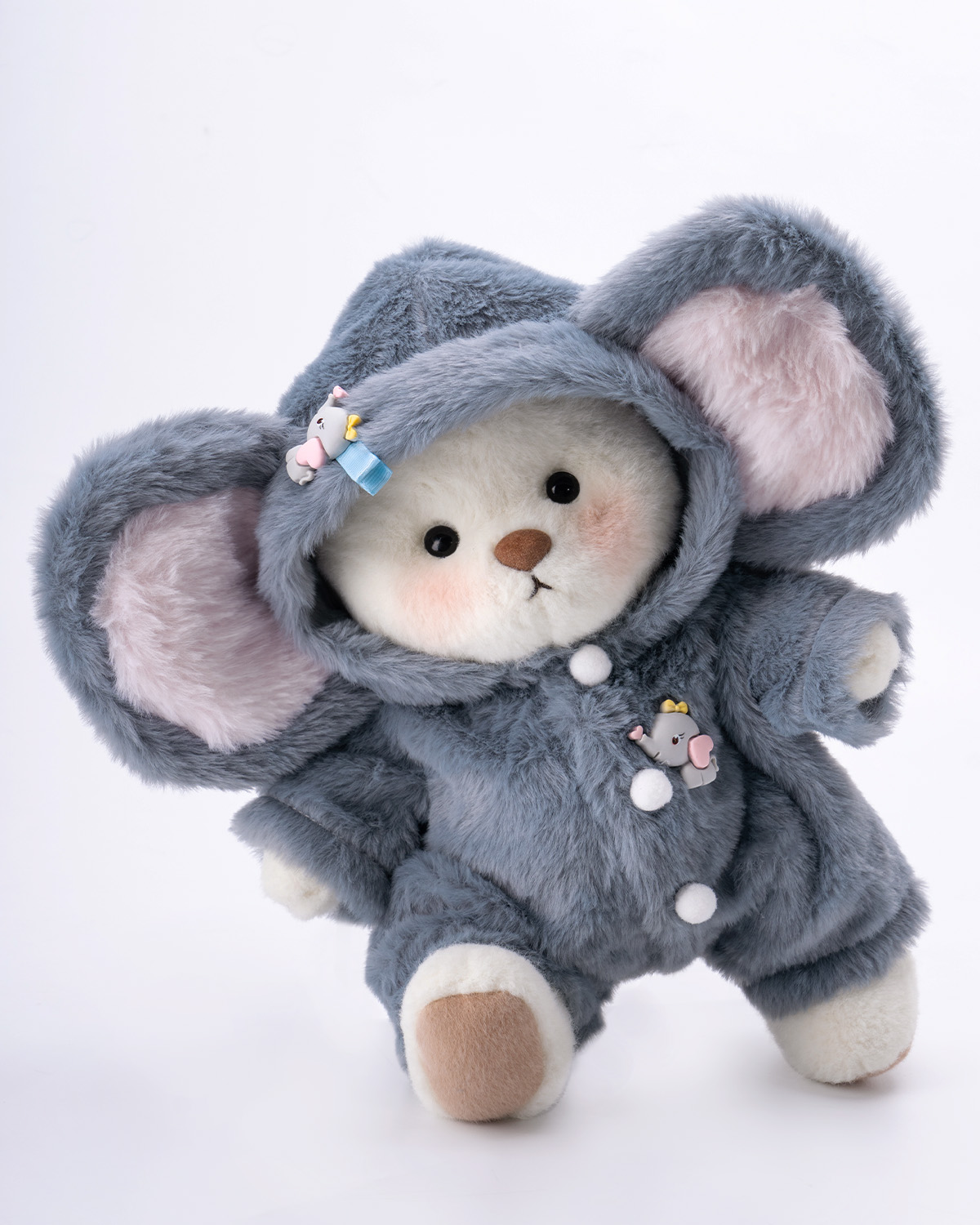 Getahug Fluffy Little Elephant White Teddy Bear | Handmade Stuffed Animal Gift