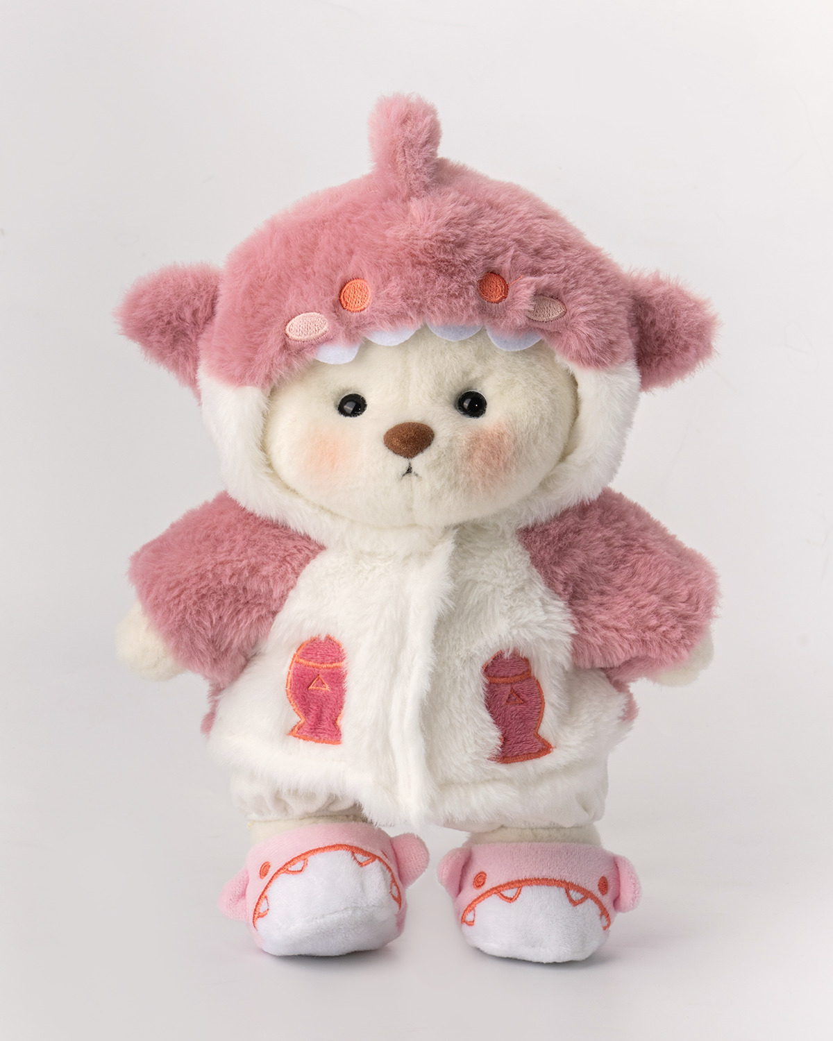 Getahug Fluffy Pink Shark Bear | Handmade Jointed Teddy Bear Gift