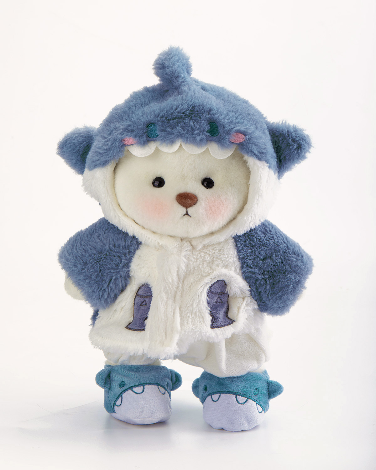 Getahug Fluffy Shark White Teddy Bear | Handmade Jointed Toy Gift