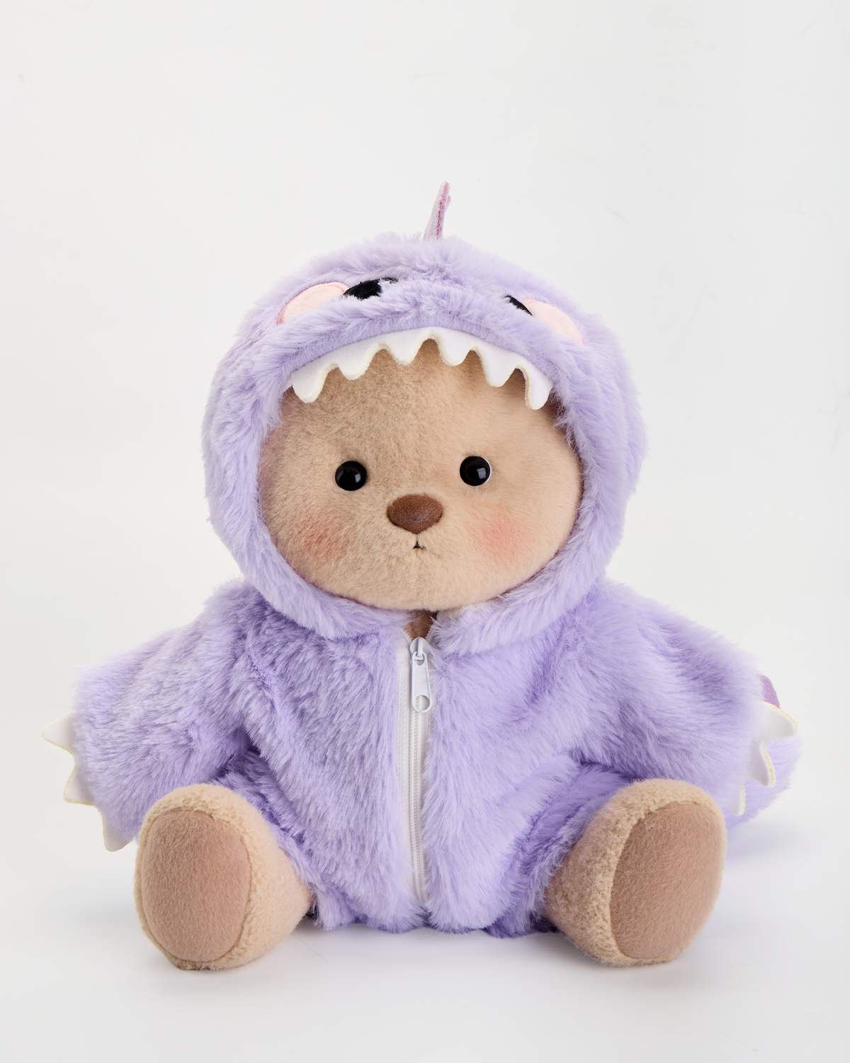 Getahug Furry Purple Dino White Teddy Bear | Handmade Stuffed Animal Gift