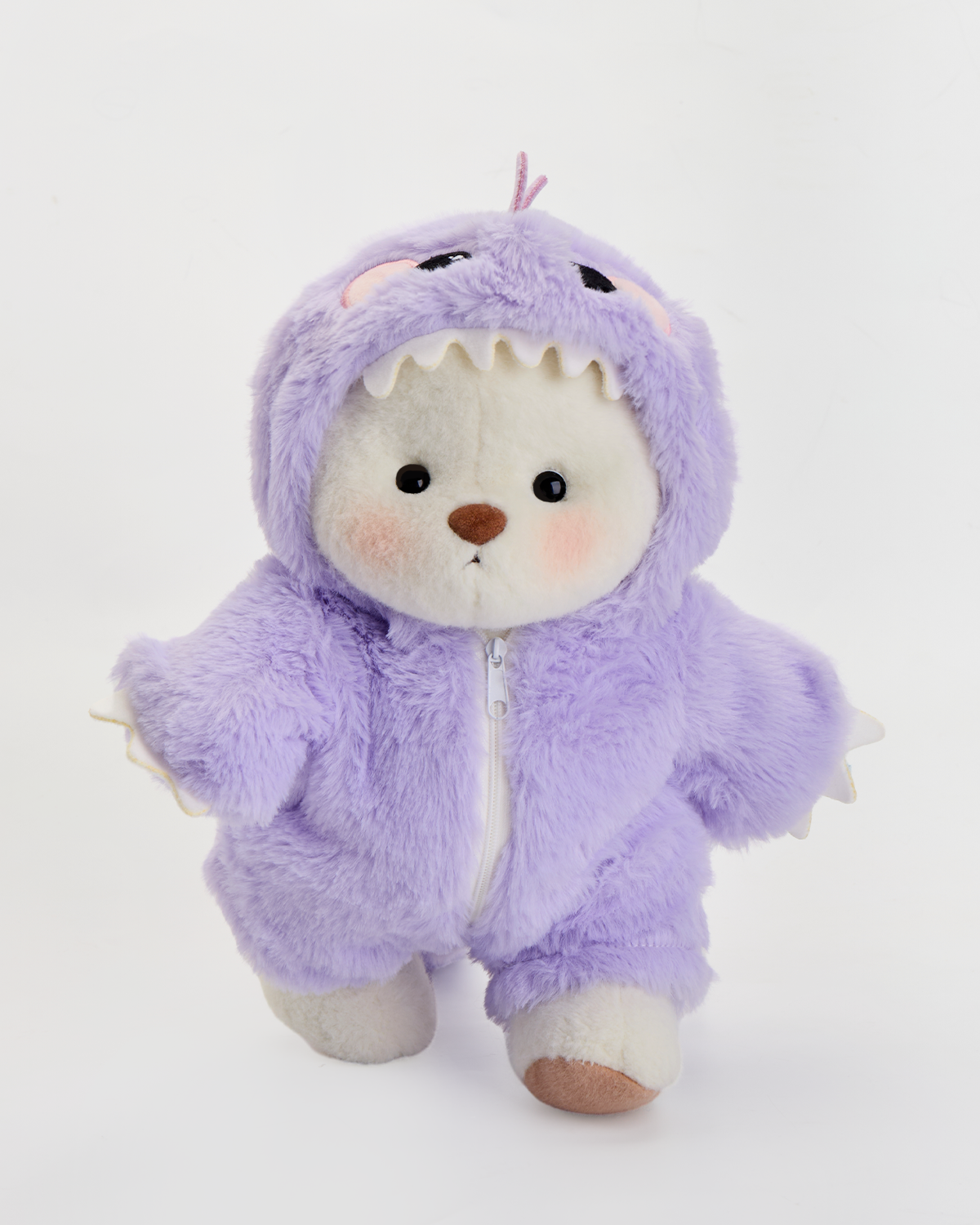 Getahug Furry Purple Dino White Teddy Bear | Handmade Stuffed Animal Gift
