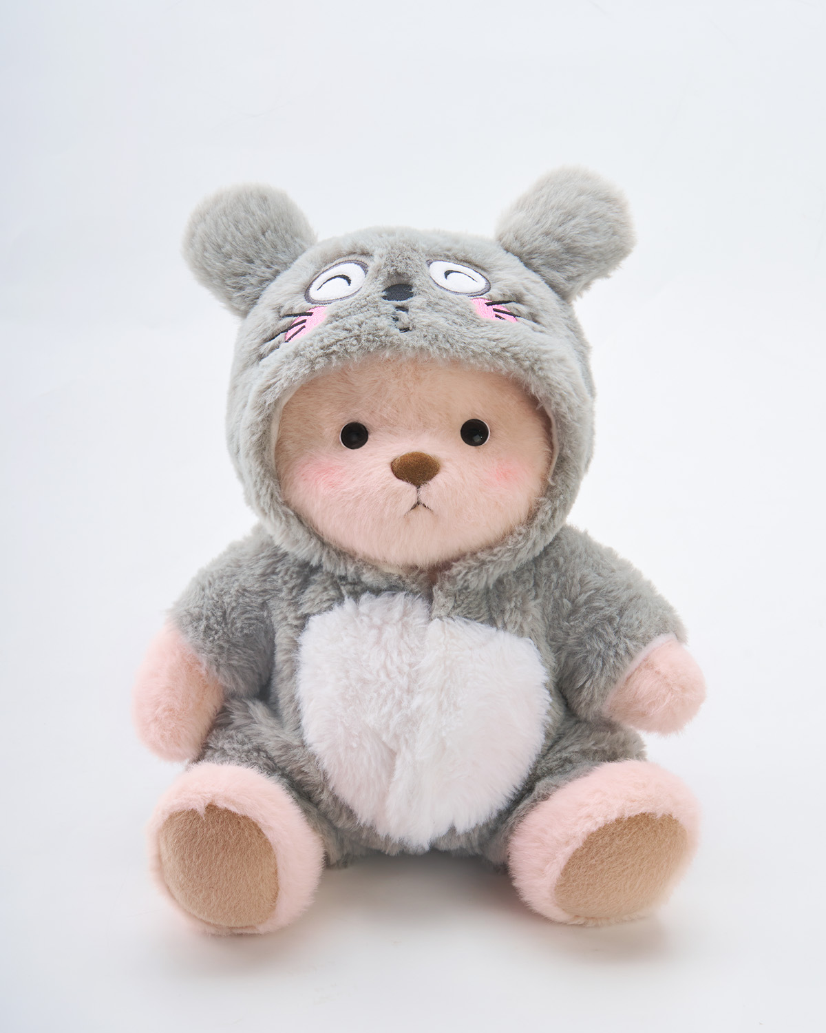 Getahug Gray Totoro Pink Bear | Handmade Jointed Teddy Bear Gift