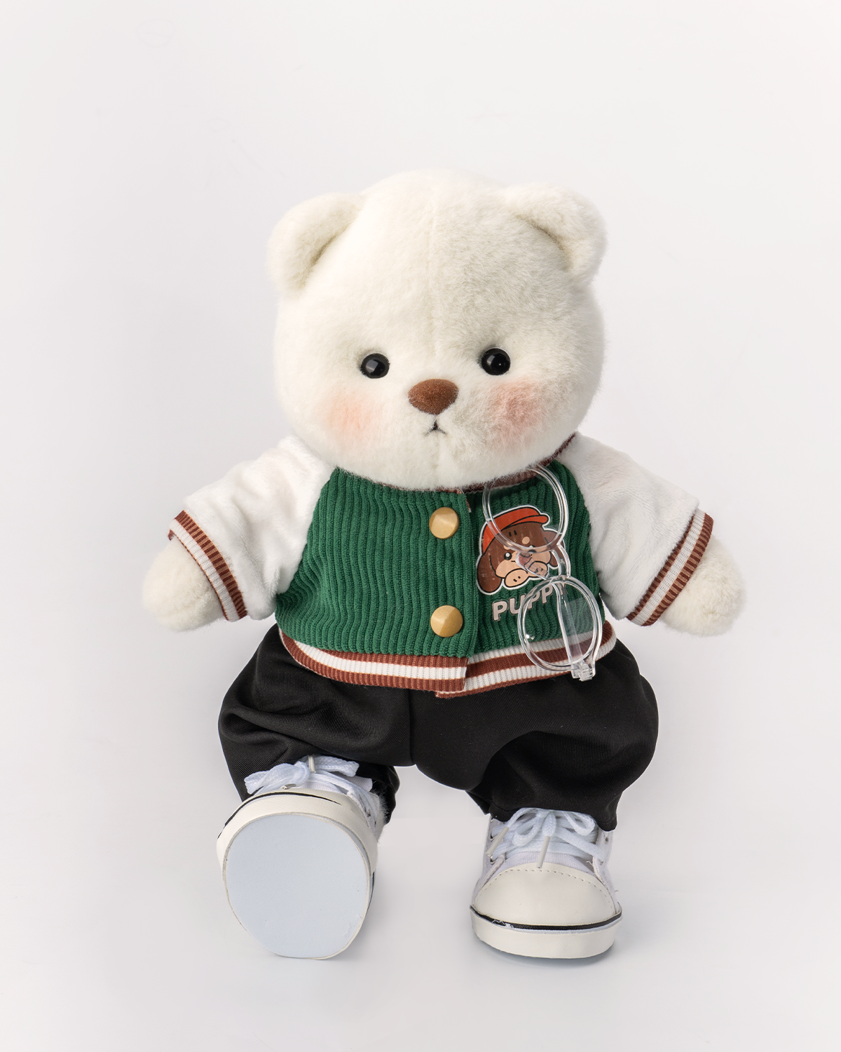 Getahug Cool Green Jacket White Teddy Bear | Handmade Jointed Toy Gift