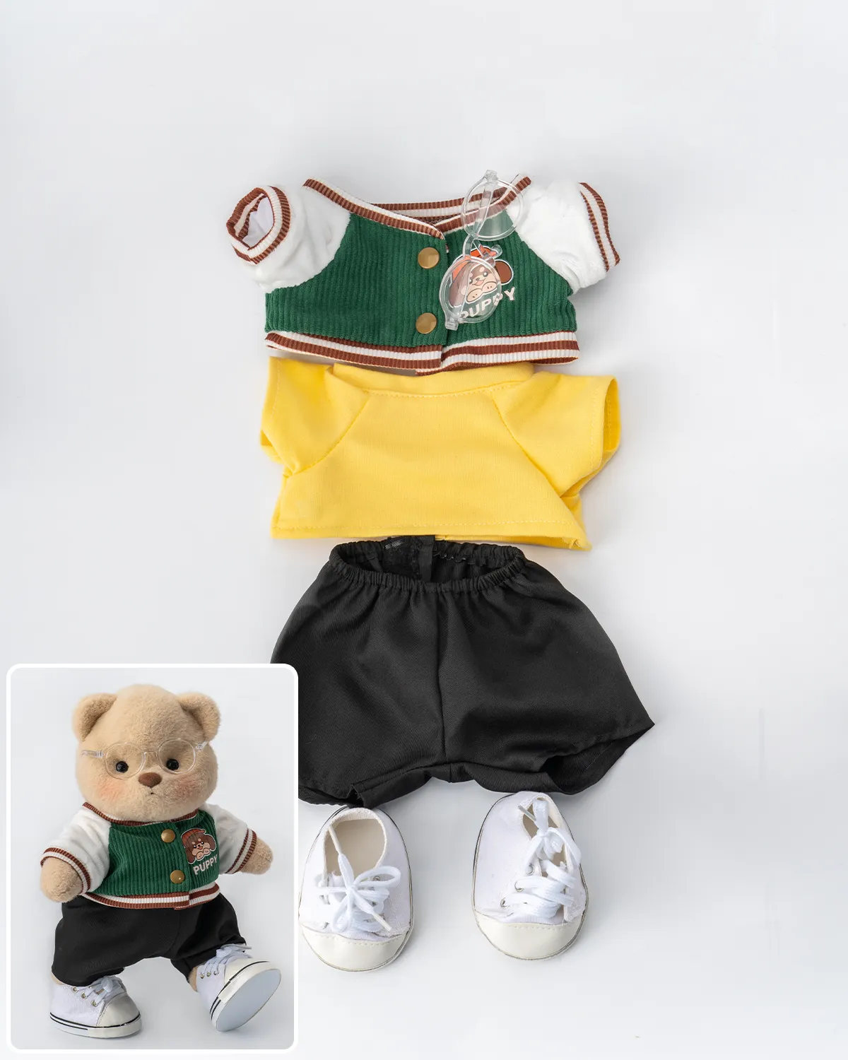 Green Jacket Five Piece Set (Outfit Only) | 12 Inches Stuffed Animal Clothes