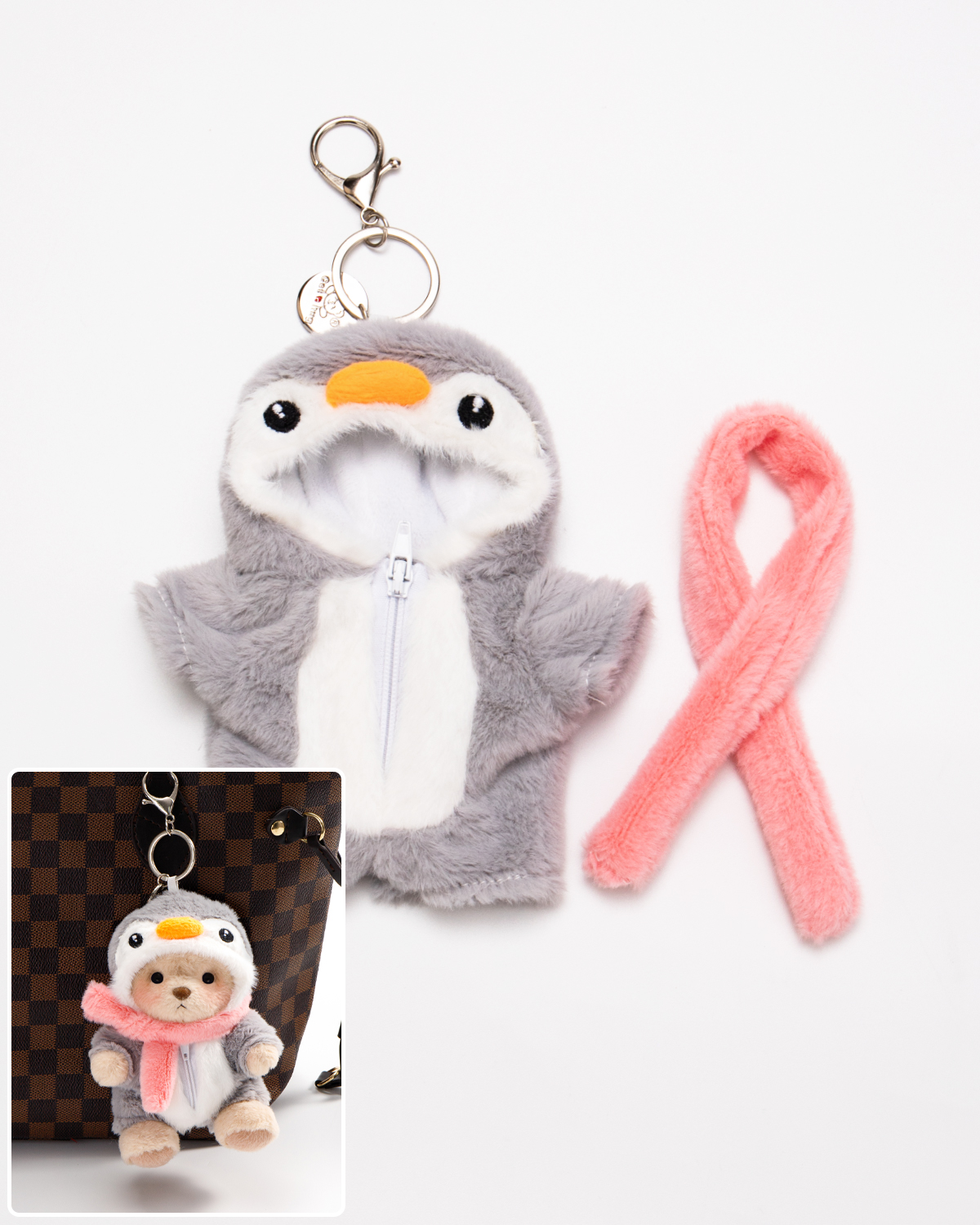 Getahug Grey Penguin Mini Bear | 5.9 Inches Plush Bag Charm Stuffed Animal Keychains Gift