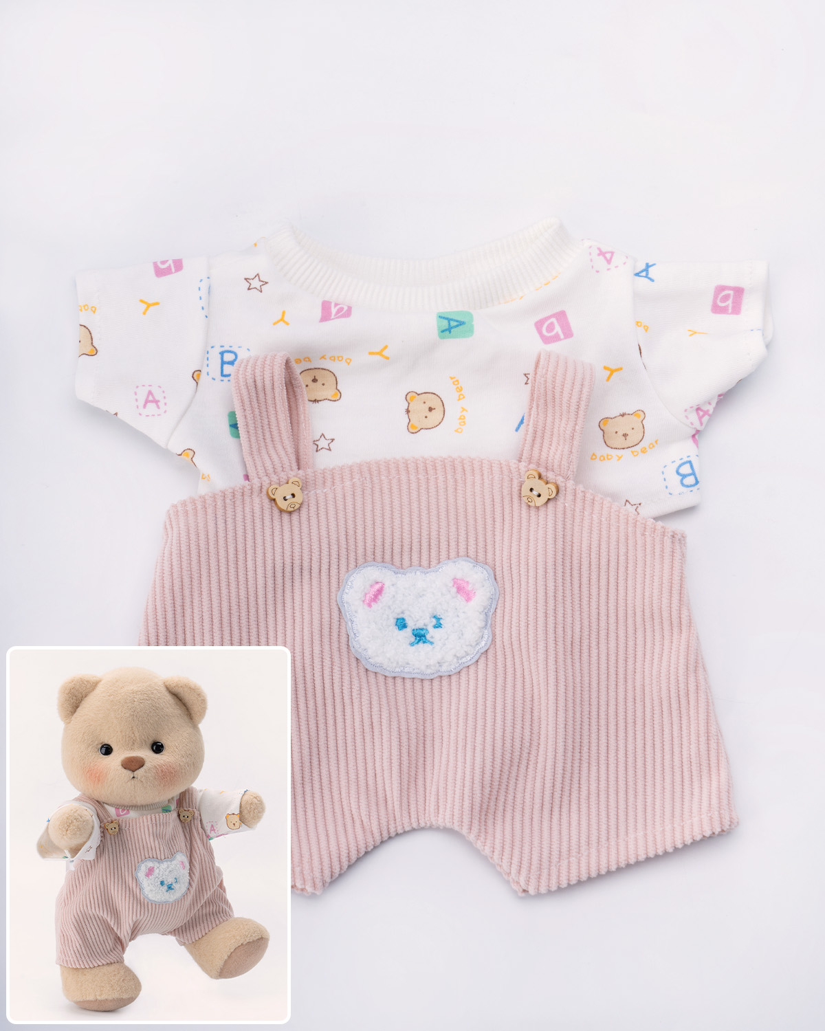 Letter Top Pink Overalls Set(Outfit Only) | Teddy Bear Clothes