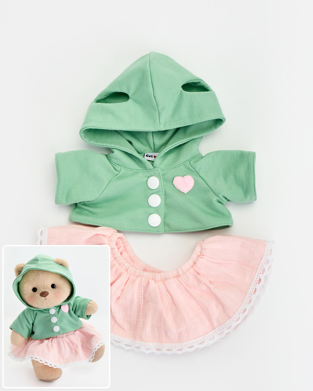 Getahug Love Green Hoodie Bear | Handmade Jointed Teddy Bear Gift
