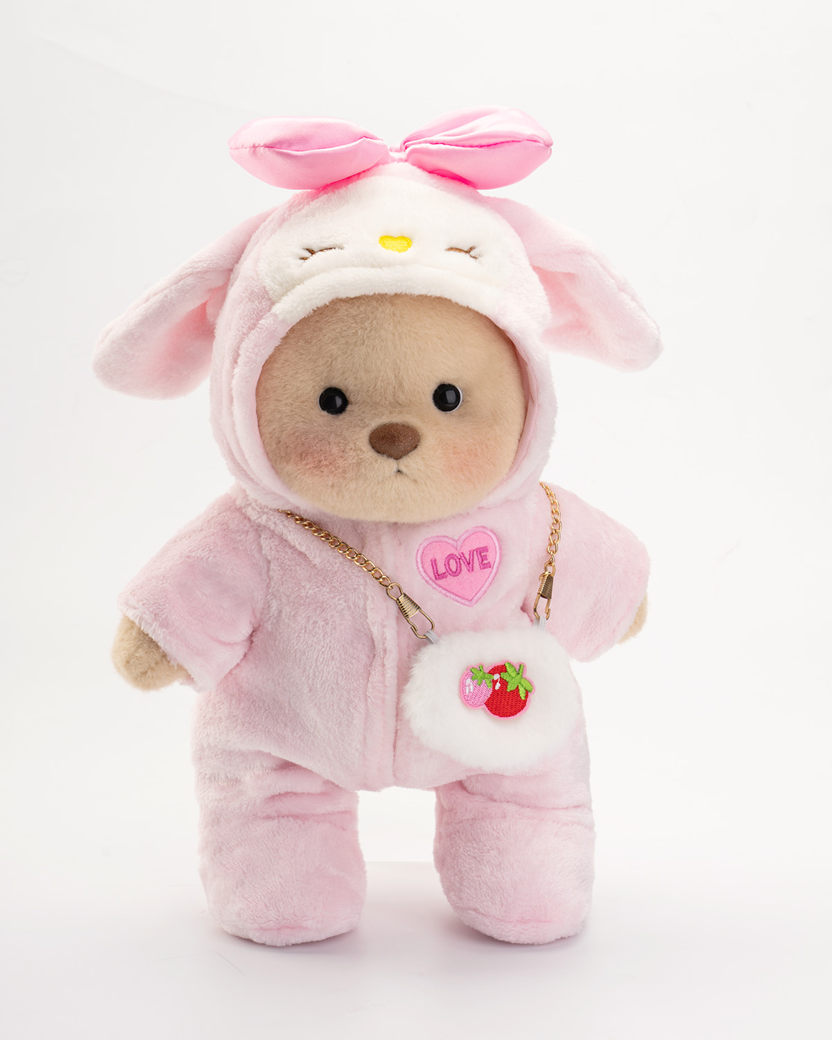 Getahug Love Strawberry White Teddy Bear | Handmade Jointed Toy Gift