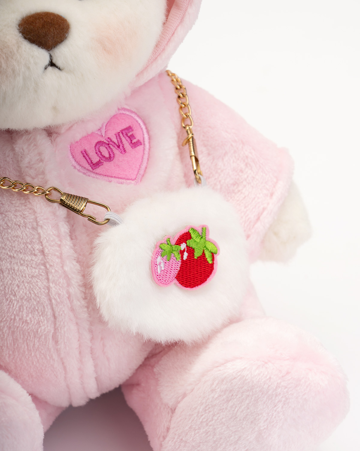 Getahug Love Strawberry White Teddy Bear | Handmade Jointed Toy Gift