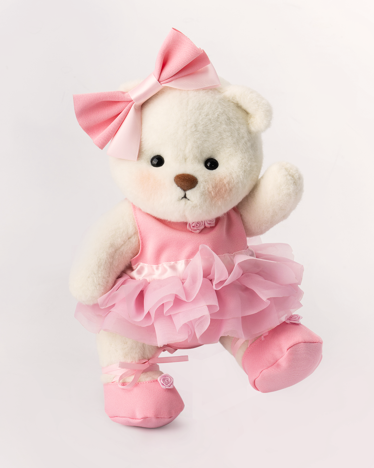 Getahug Pink Ballet Dress White Teddy Bear | Handmade Stuffed Animal Gift