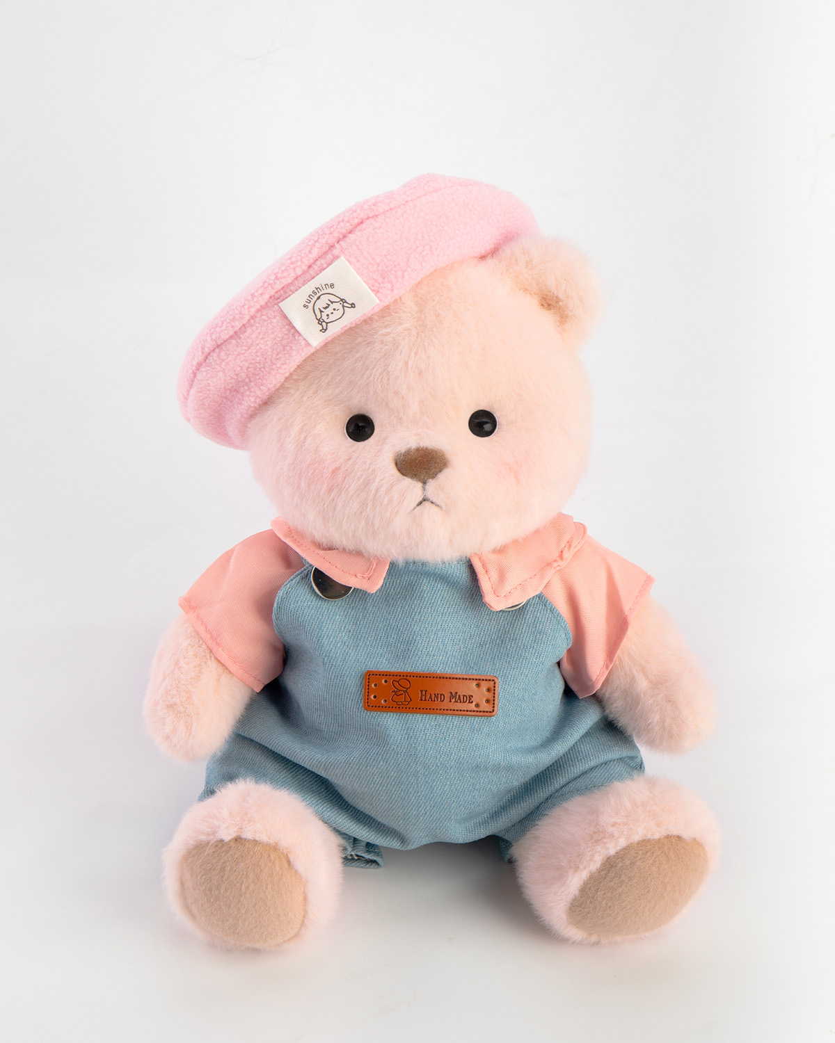 Getahug Pink Beanie Overalls Pink Bear | Handmade Jointed Teddy Bear Gift