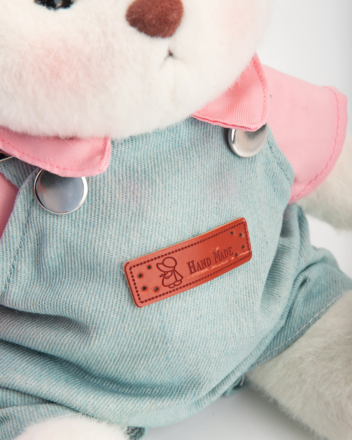 Getahug Pink Beanie Overalls White Teddy Bear | Handmade Jointed Toy Gift