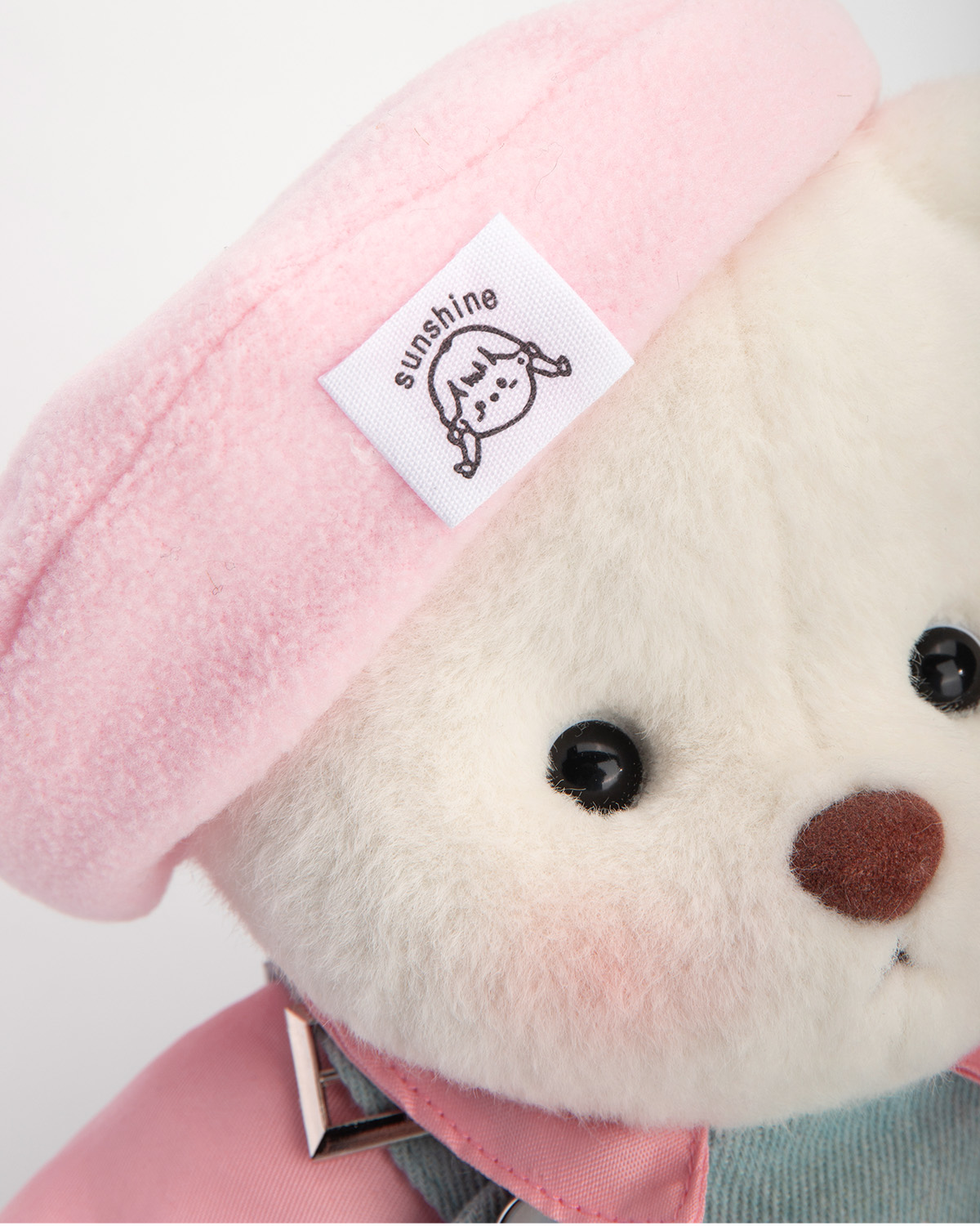 Getahug Pink Beanie Overalls White Teddy Bear | Handmade Jointed Toy Gift