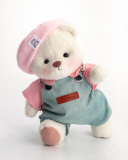 Pink Beanie Denim Overalls White Bear