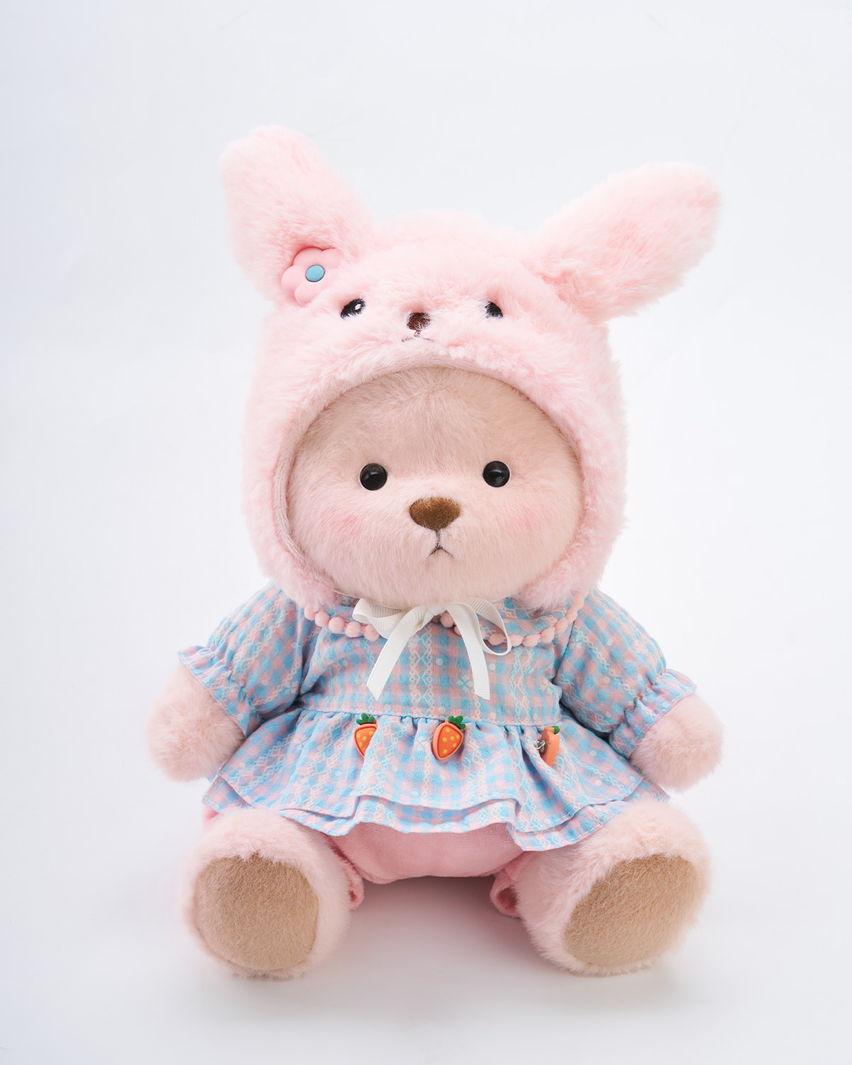 Getahug Pink Bunny Hat Pink Bear | Handmade Jointed Teddy Bear Gift