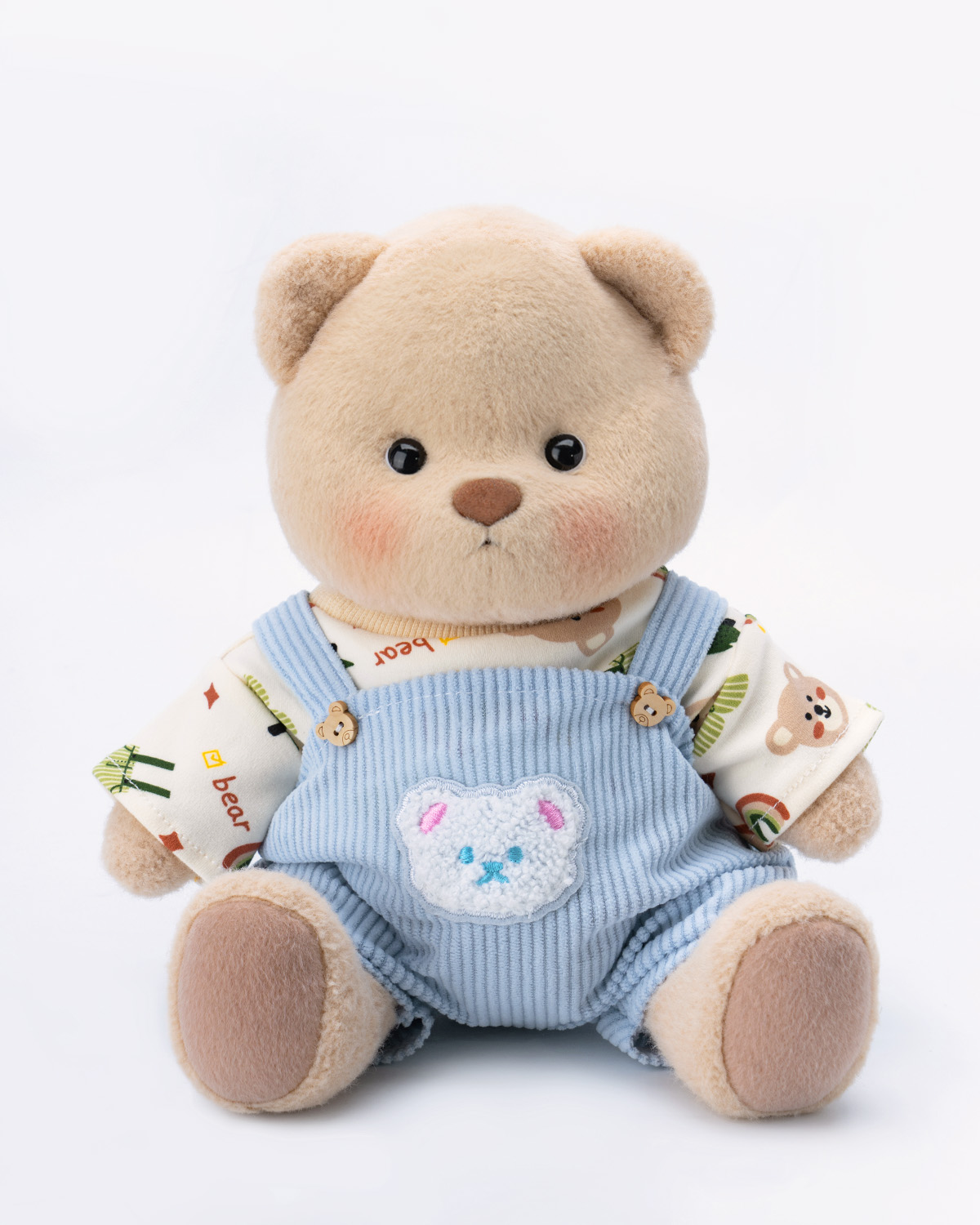 Getahug Printed Top Blue Overalls Bear | Handmade Jointed Teddy Bear Gift
