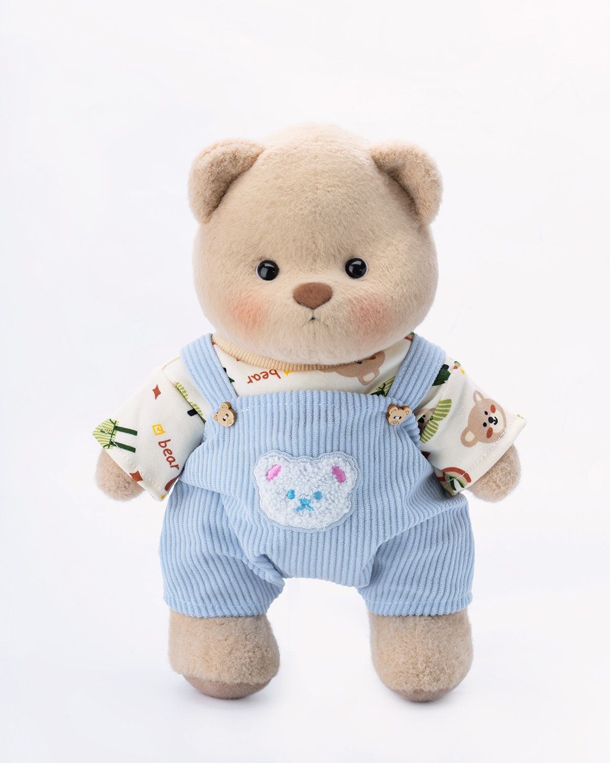 Getahug Printed Top Blue Overalls Bear | Handmade Jointed Teddy Bear Gift