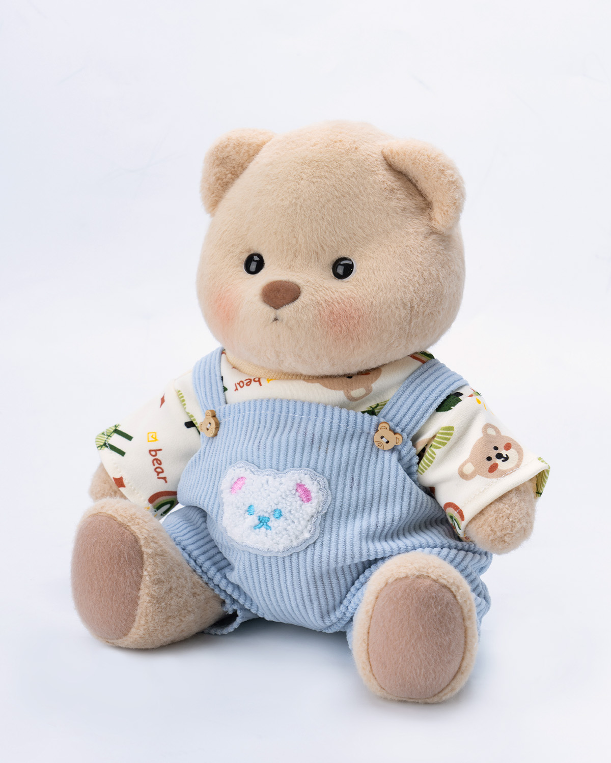 Getahug Printed Top Blue Overalls Bear | Handmade Jointed Teddy Bear Gift