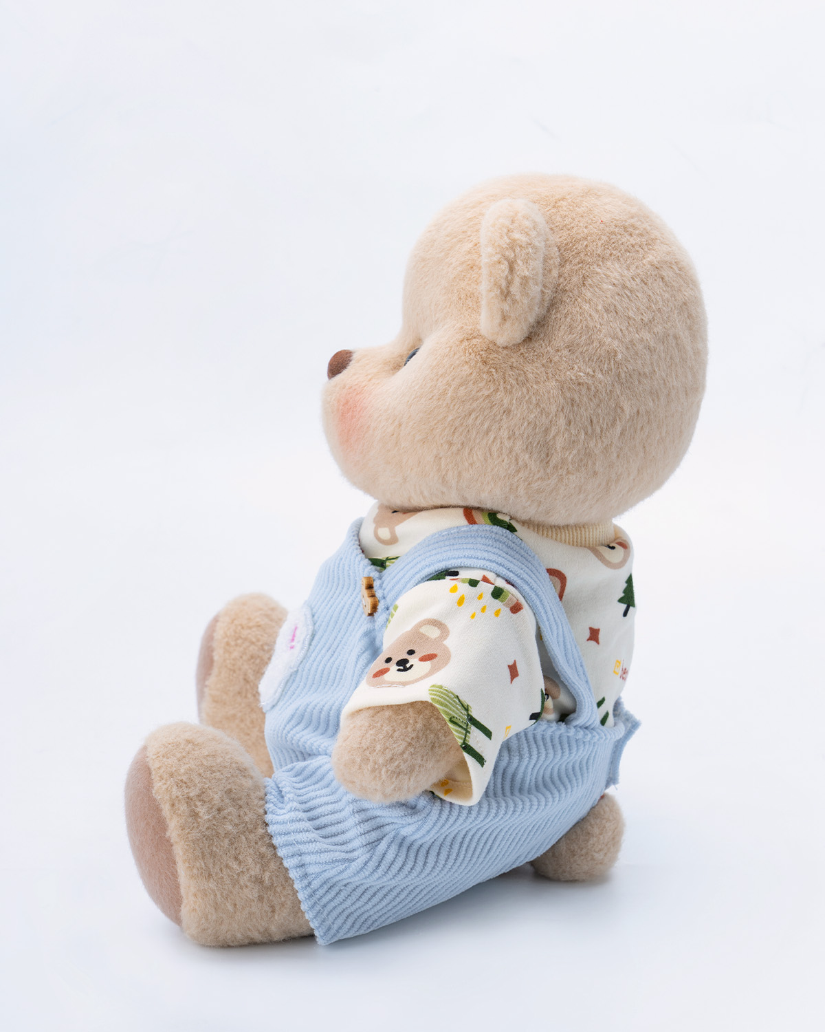 Getahug Printed Top Blue Overalls Bear | Handmade Jointed Teddy Bear Gift