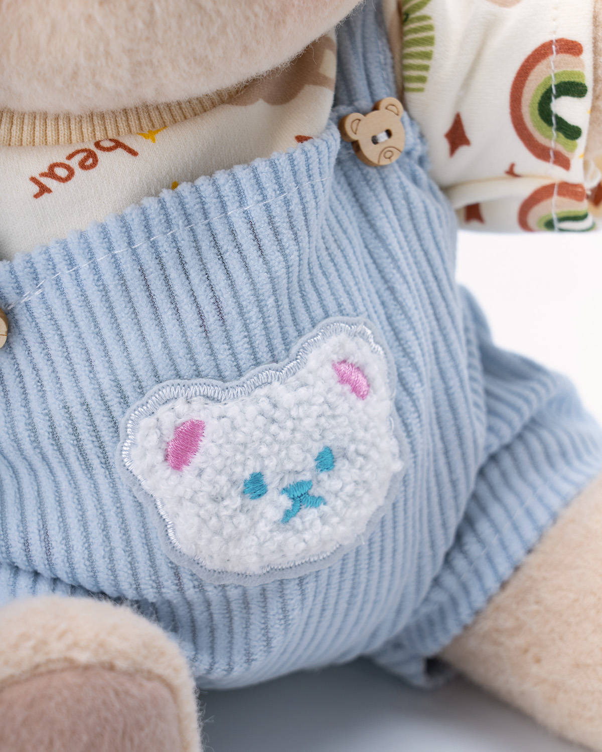 Getahug Printed Top Blue Overalls Bear | Handmade Jointed Teddy Bear Gift