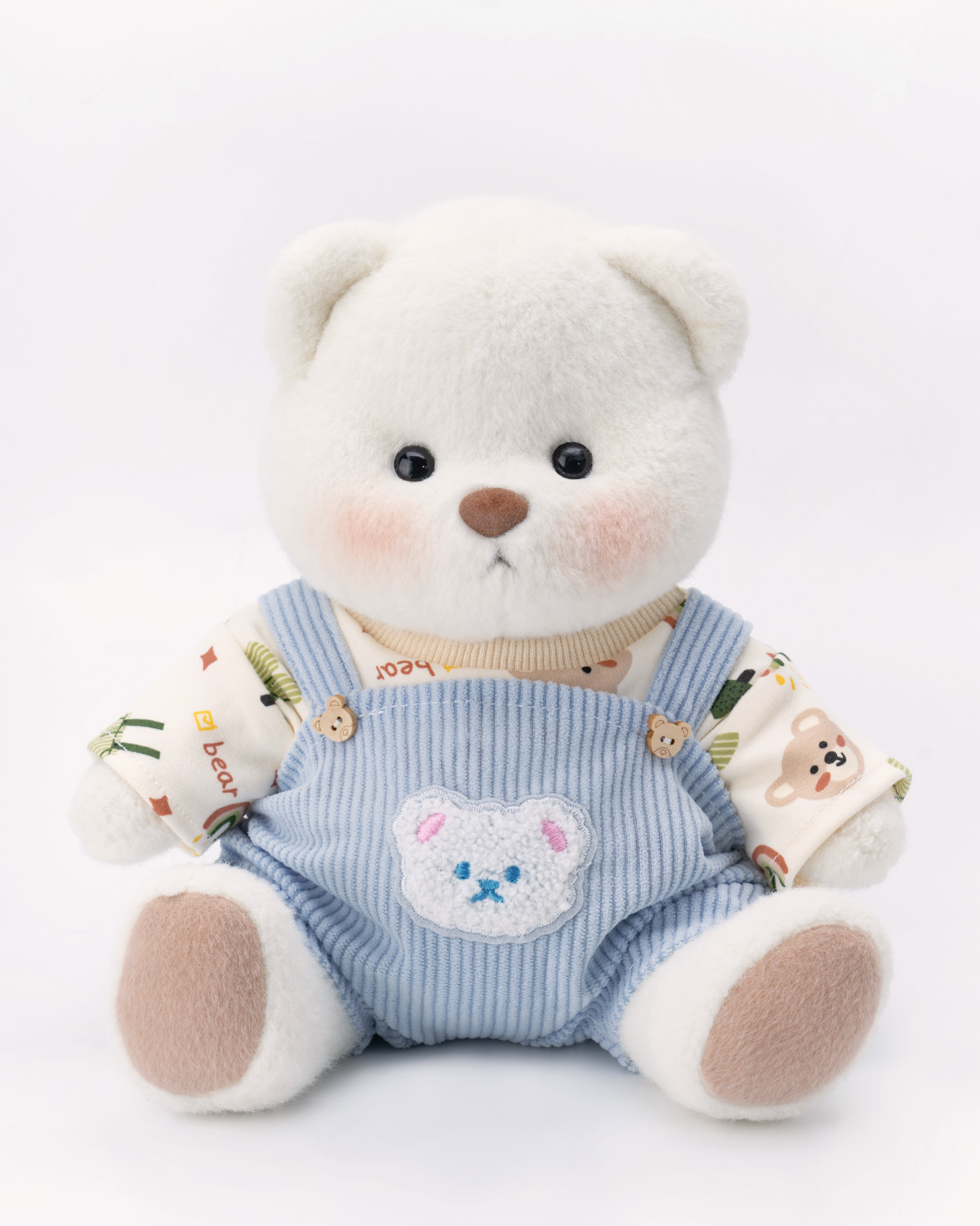 Getahug Printed Top Blue Overalls Bear | Handmade Jointed Teddy Bear G