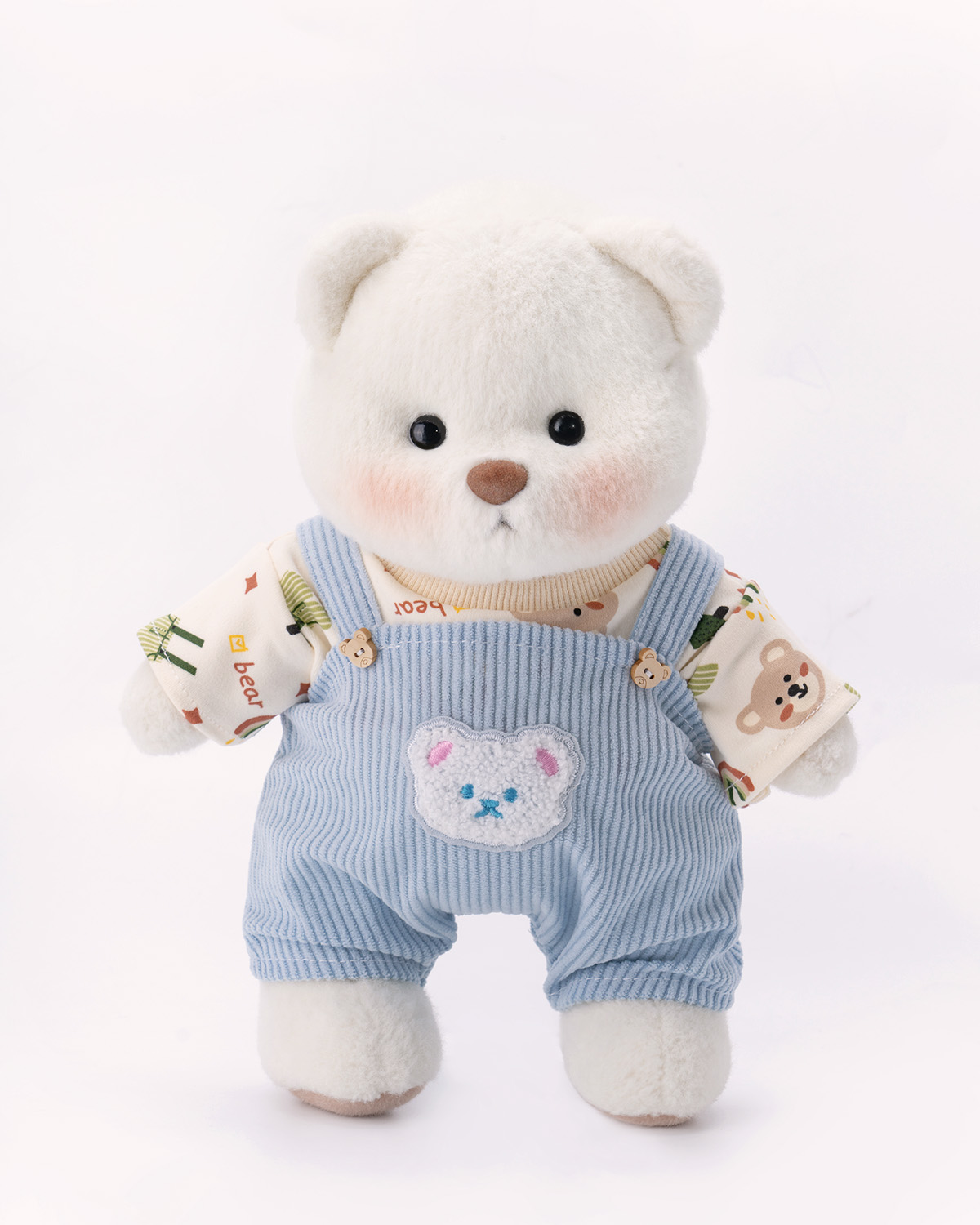 Getahug Printed Top Blue Overalls Bear | Handmade Jointed Teddy Bear Gift