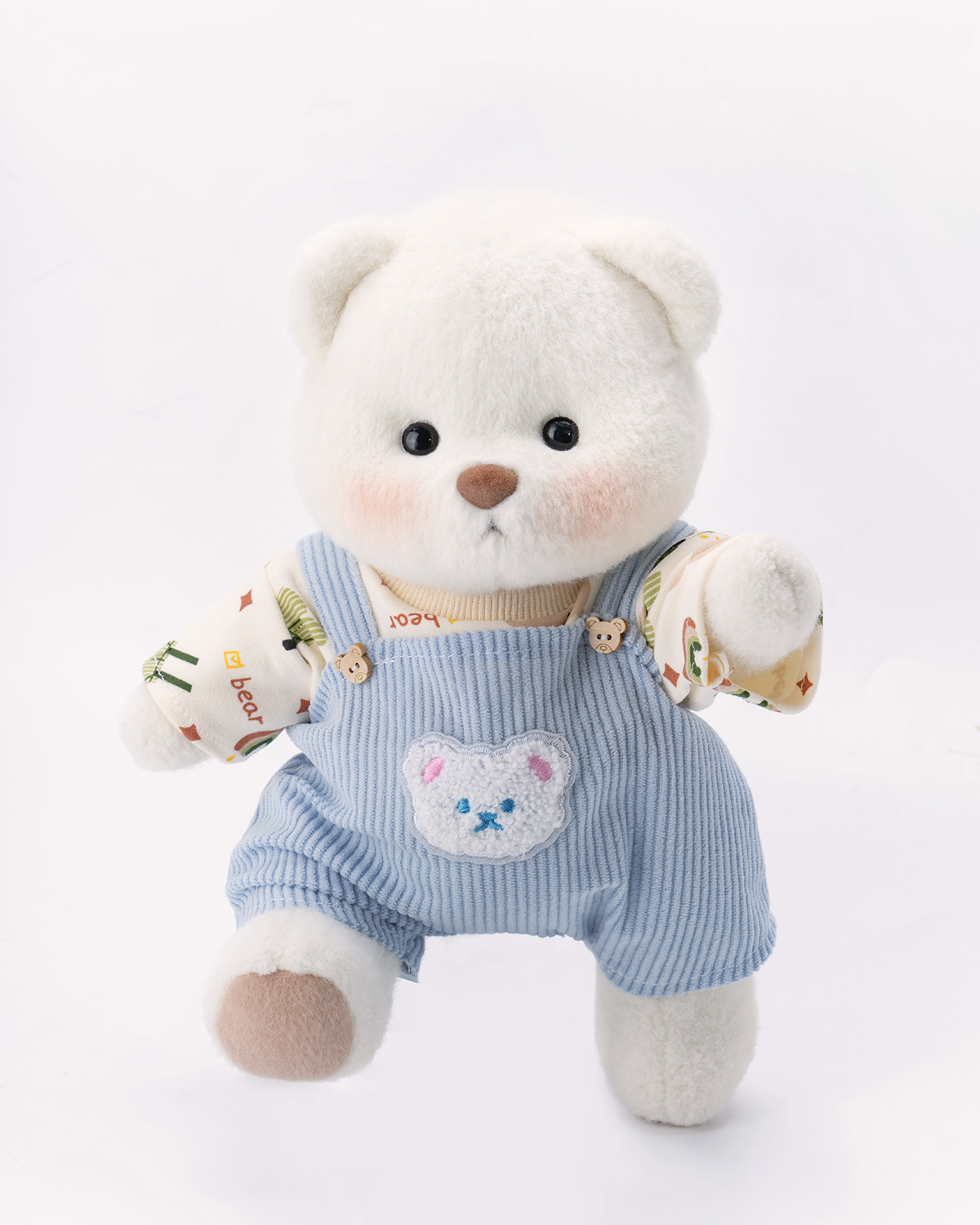 Getahug Printed Top Blue Overalls Bear | Handmade Jointed Teddy Bear Gift