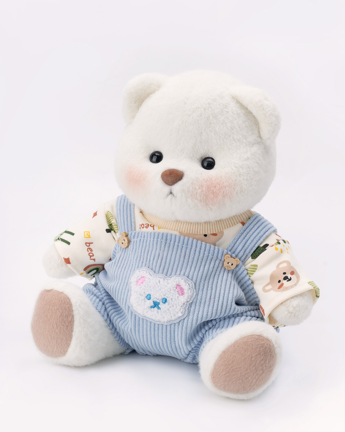 Getahug Printed Top Blue Overalls Bear | Handmade Jointed Teddy Bear Gift