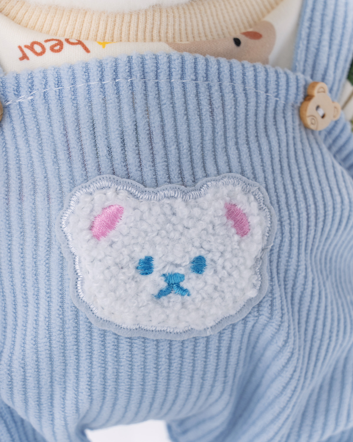 Getahug Printed Top Blue Overalls Bear | Handmade Jointed Teddy Bear Gift