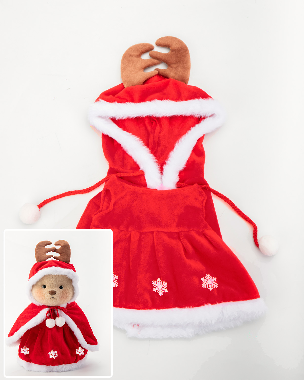 Red Antler Snowflake Cape(Outfit Only) | Teddy Bear Clothes