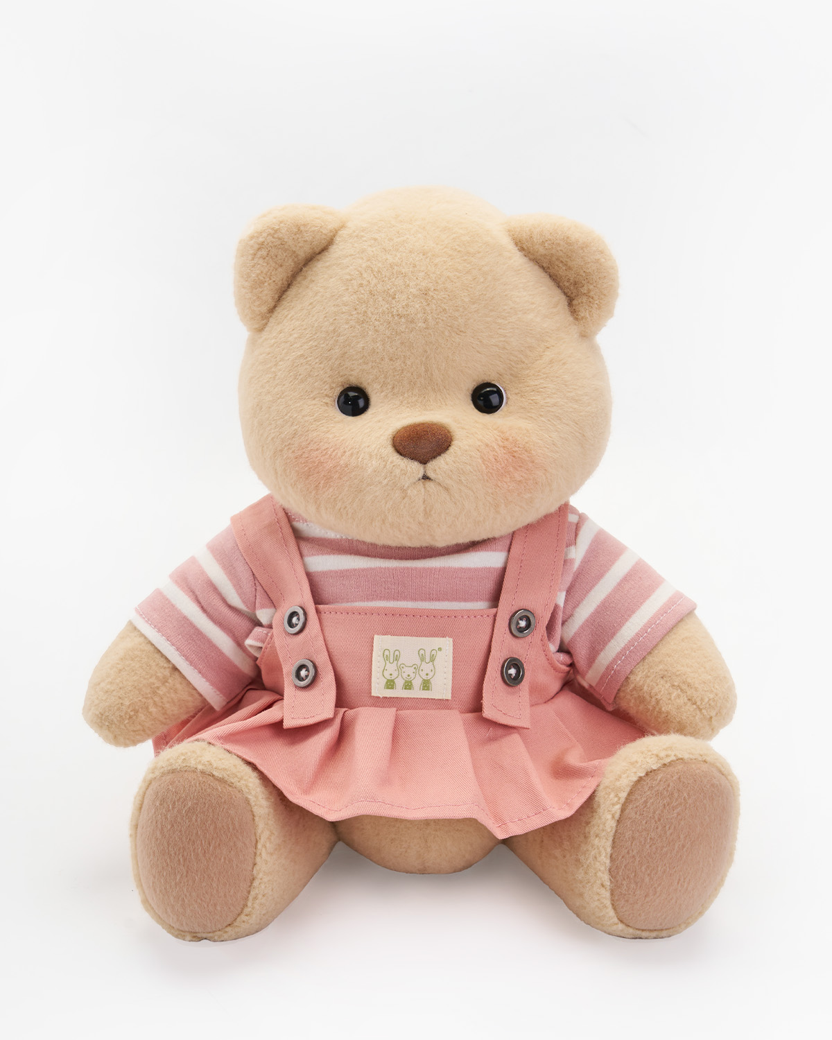 Getahug Striped Top Pink Overalls Dress White Teddy Bear | Handmade Stuffed Animal Gift