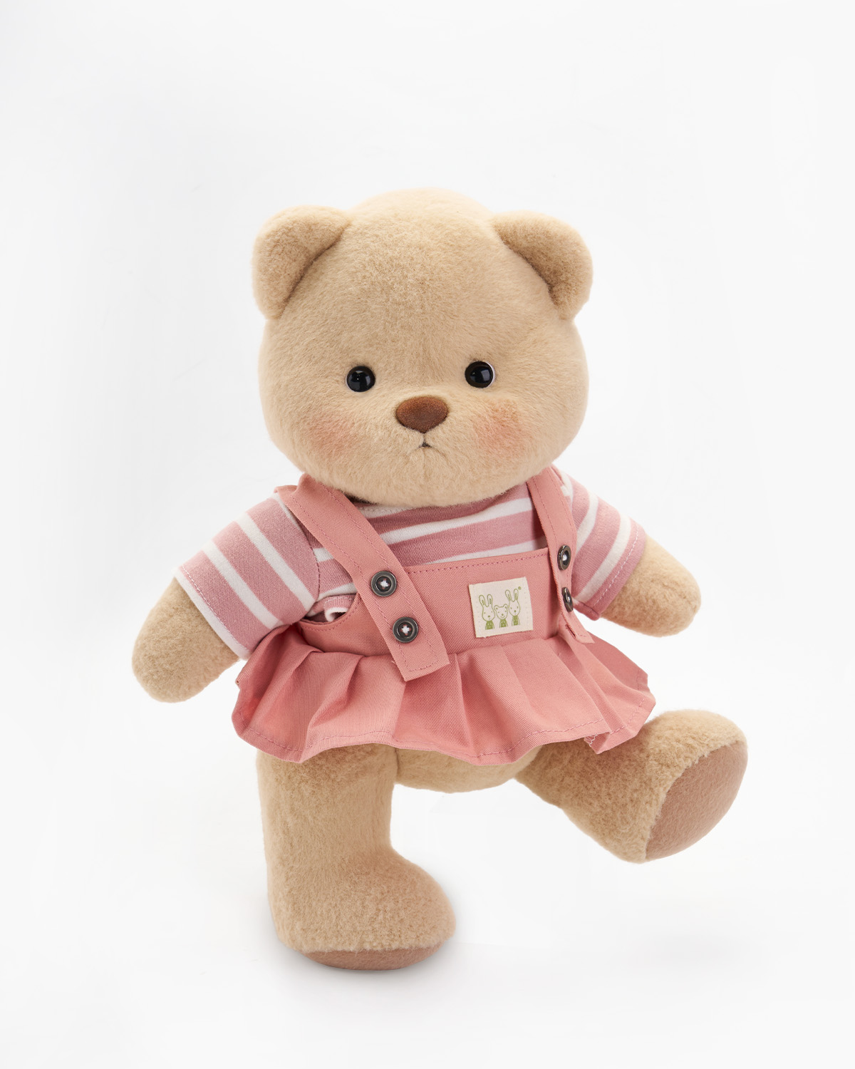 Getahug Striped Top Pink Overalls Dress Bear | Handmade Jointed Teddy Bear Gift