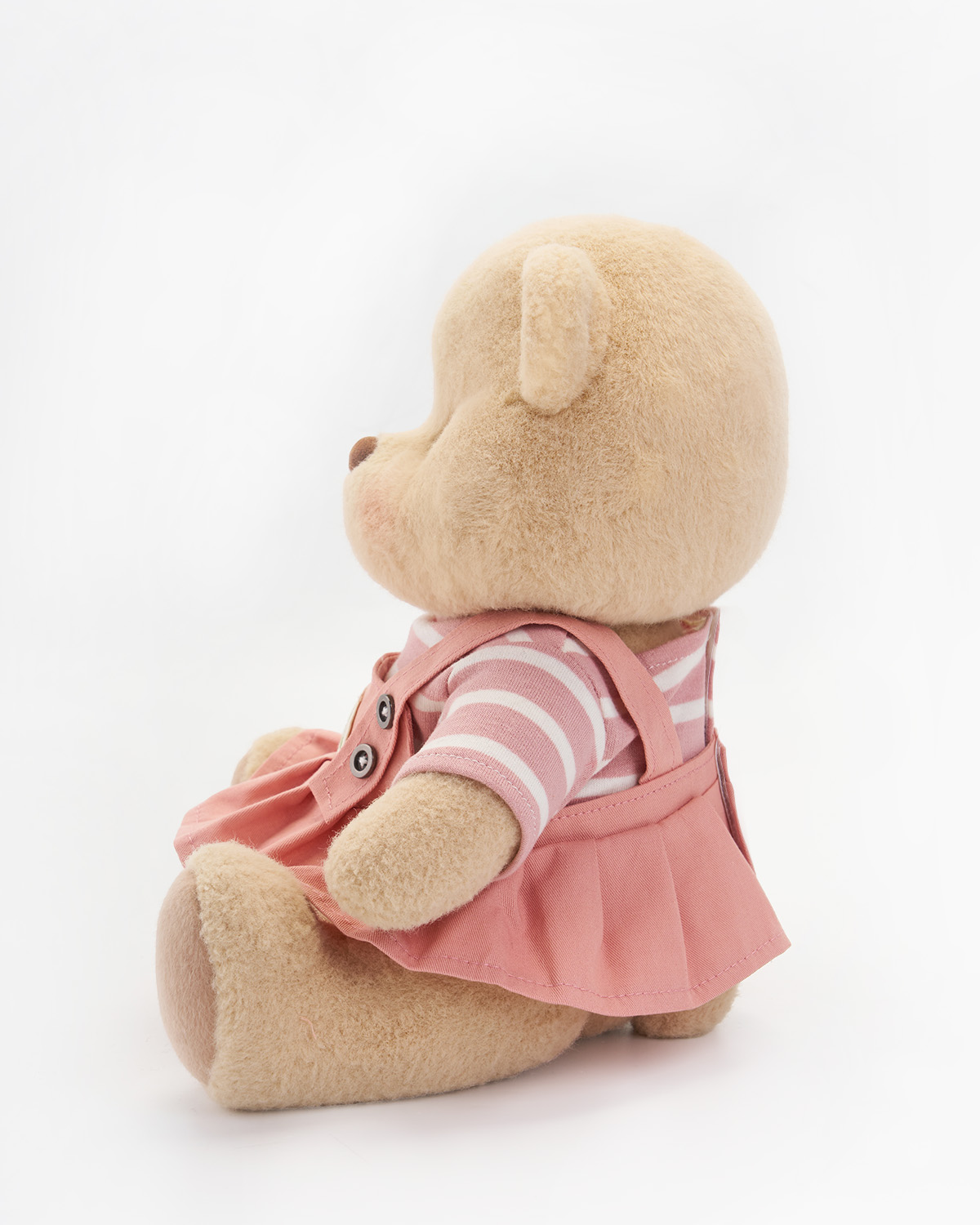Getahug Striped Top Pink Overalls Dress White Teddy Bear | Handmade Stuffed Animal Gift
