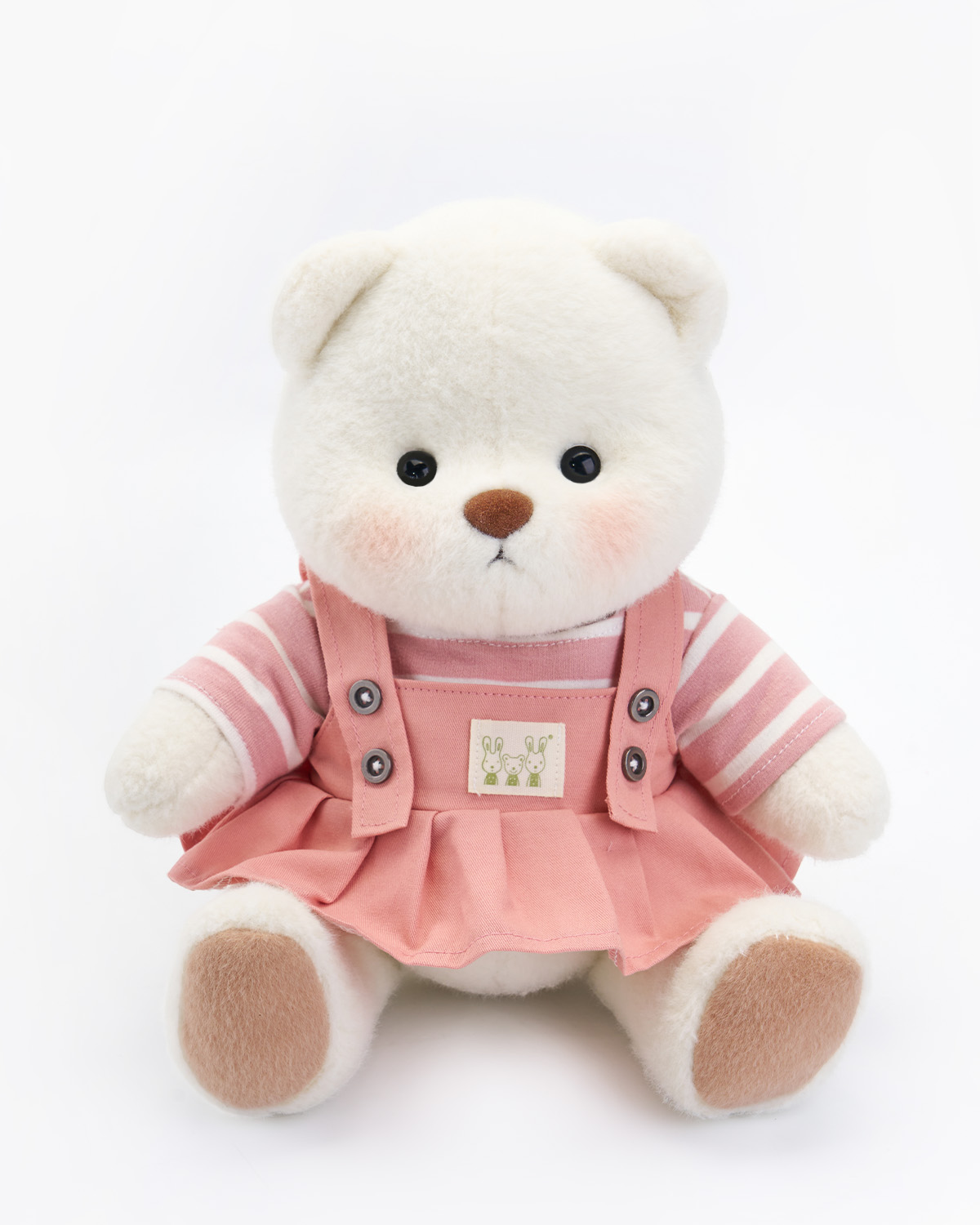 Getahug Striped Top Pink Overalls Dress White Teddy Bear | Handmade Stuffed Animal Gift