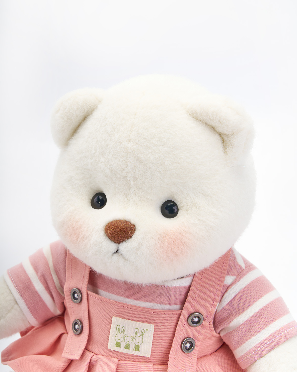 Getahug Striped Top Pink Overalls Dress White Teddy Bear | Handmade Stuffed Animal Gift