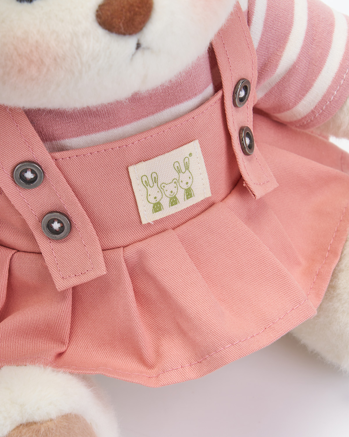 Getahug Striped Top Pink Overalls Dress White Teddy Bear | Handmade Stuffed Animal Gift